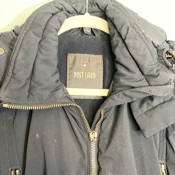 Post Card black Hooded Coat Italian Double Zipper Puffer Jacket Size 4 - Picture 14 of 16